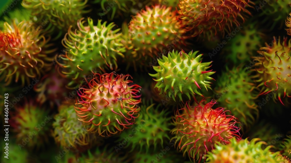 The immature rambutan has a green color and a sour flavor The immature rambutan has a green color and a sour flavor