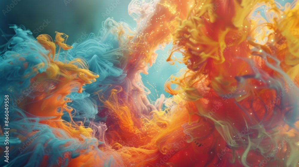 Fototapeta premium The colorful smoke seems to have a life of its own shapeshifting into wondrous creatures that transport us to a world where fantasy and reality collide.