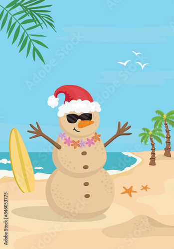 Snowman made of sand vector illustration.