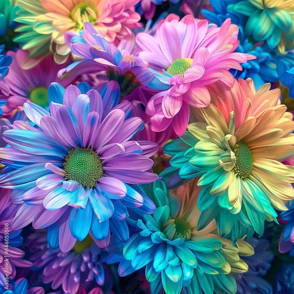 Wildflowers and bokeh in the sunlight.Rainbow Daisies. Chrysanthemum Rainbow Flower. Bouquets of blossom rainbow Chrysanthemum flowers, selective focus. Generative AI Wildflowers and bokeh in the sunlight.Rainbow Daisies. Chrysanthemum Rainbow Flower. Bouquets of blossom rainbow Chrysanthemum flowers, selective focus. Generative AI
