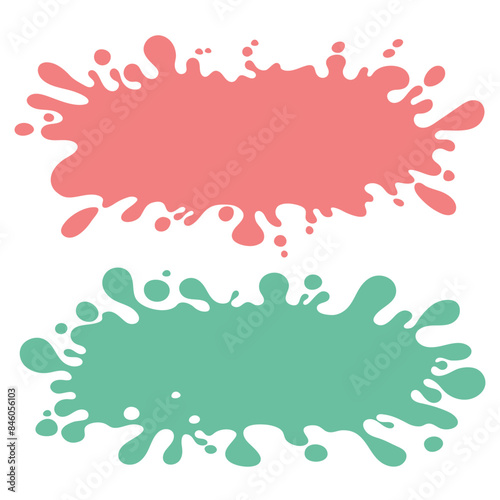 Color paint splatter. Colorful oval horizontal stains, abstract paints splashes and wet splats. Vector shapes with splashes.