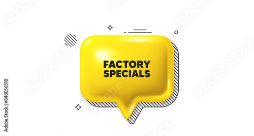 3d speech bubble icon. Factory specials tag. Sale offer price sign. Advertising discounts symbol. Factory specials chat talk message. Speech bubble banner. Yellow text balloon. Vector