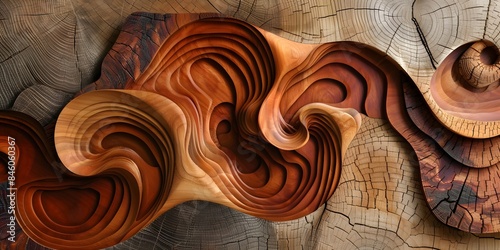 Abstract Wood Sculpture with Carved Layers