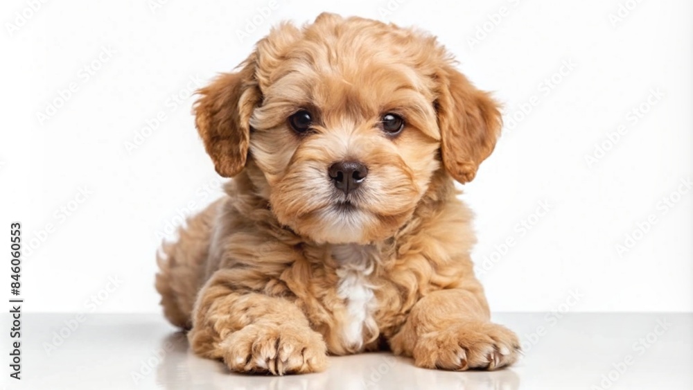 Cute puppy of Maltipoo dog posing isolated over white background