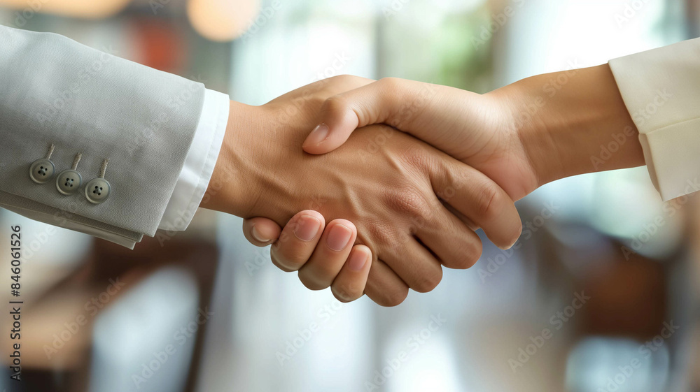 Close-up of a Handshake Between Two People in Business Attire, Symbolizing Partnership and Agreement. Generative AI Close-up of a Handshake Between Two People in Business Attire, Symbolizing Partnership and Agreement. Generative AI