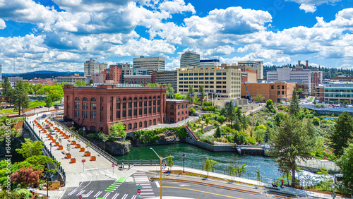 spokane post street bridge aerial downtown photo