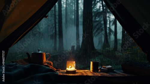 A cozy tent in the rain forest photo