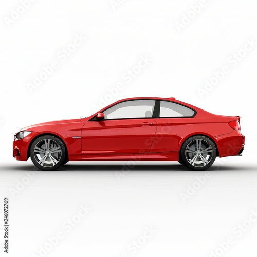 Red car isolated on white background, side view