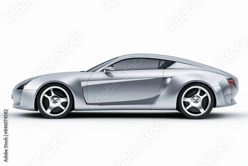 Silver car isolated on white background, side view
