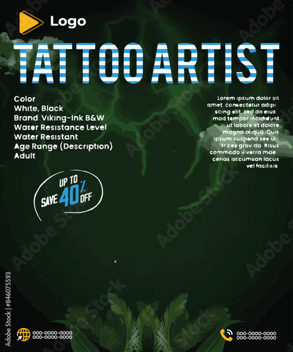 Tattoo studio sale for social media post or square banner template design | Tattoo artist sale instagram and social media poster design | Tattoo studio advertising composition banner post template