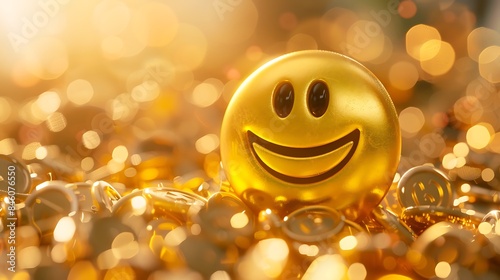 Magnet marketing emoji with smiley face on golden background