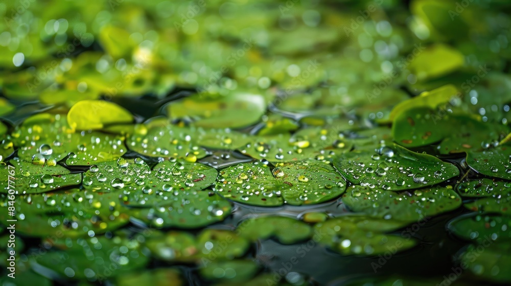 Fresh Green Duckweed Close up on Water Fresh Green Duckweed Close up on Water