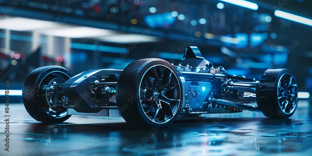 Futuristic electric fast car chassis and battery