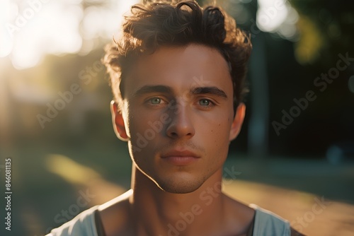 Portrait of handsome young man in sportswear looking at camera