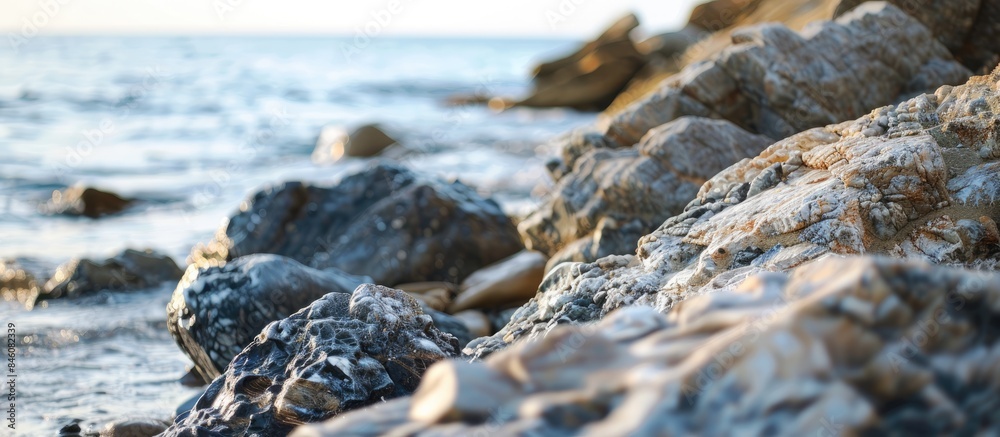 Rocky seashore texture with blurred background and space for text. Rocky seashore texture with blurred background and space for text.