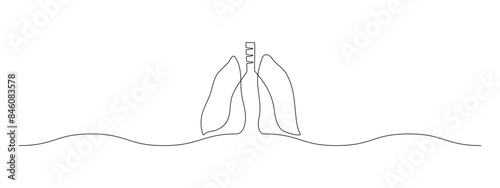 Human Lungs in one continuous line drawing. Internal organ in simple linear style. Awareness concept about asthma disease and tuberculosis in editable stroke. Doodle outline vector illustration