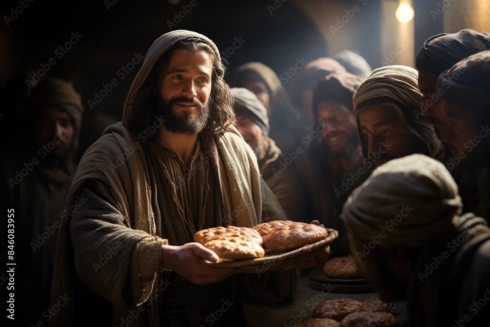 Φωτογραφία The benevolence of Jesus Christ: providing bread for the poor, a timeless gesture of compassion and empathy, reflecting the teachings of humility and service in christian tradition