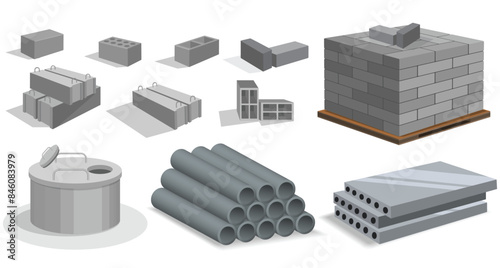 Building Material Supplies, precast concrete. 3D Illustration
