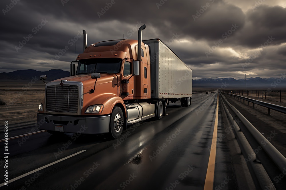 Truck transport on the road at sunset and cargo Truck transport on the road at sunset and cargo