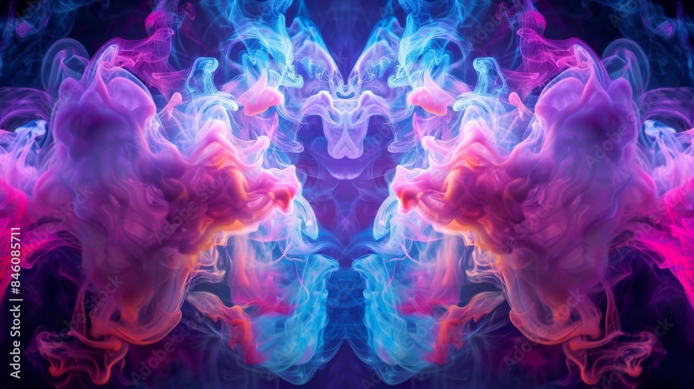A symphony of neon lights come together in a kaleidoscope of color in this breathtaking fluorescent smoke art piece.