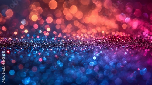 Mesmerizing abstract background of bokeh lights with a beautiful gradient from red to blue, applicable for design and backdrops