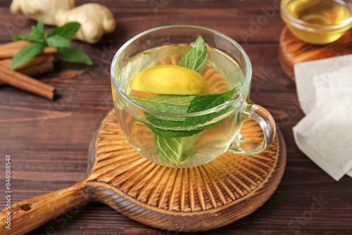 Herbal tea with lemon and m...