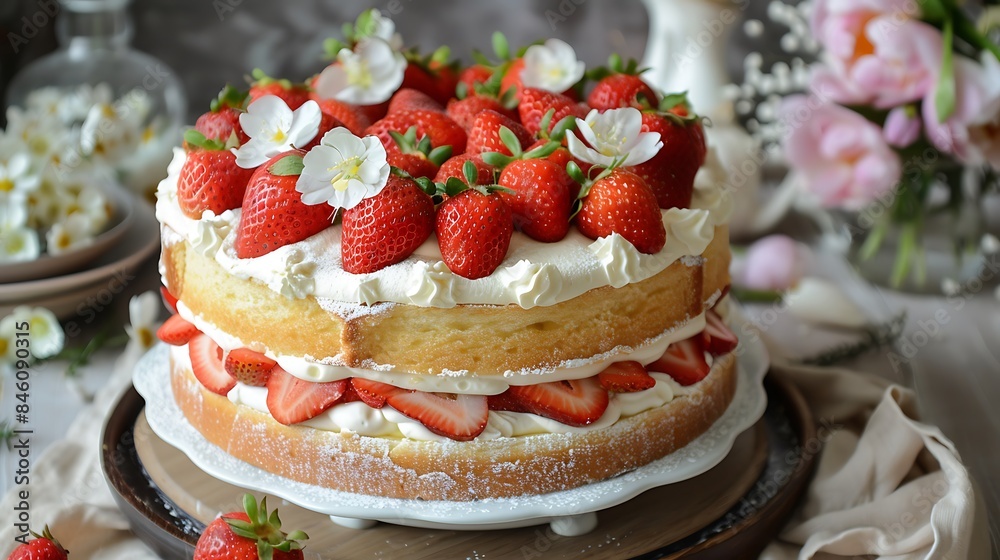 Sponge cake with strawberries and vanilla cream fraisier cake Sponge cake with strawberries and vanilla cream fraisier cake