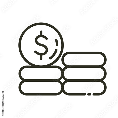 Total stable income outline icon. Dollar coin stack vector icon. Personal earning accumulated illustration image