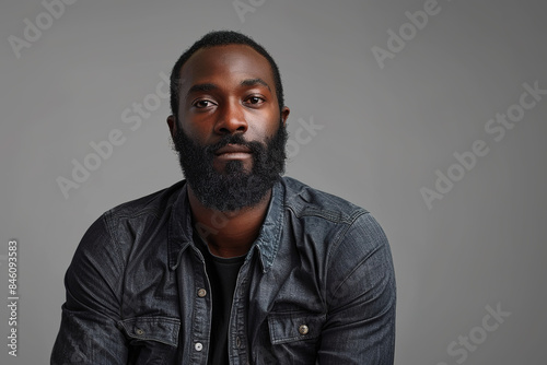 Bearded Black African Man Isolated on a gray Background Nigeria Kenya Ghana Ethiopia Traditional Clothing Cultural Heritage Handsome Mature Male Photography Portrait Studio