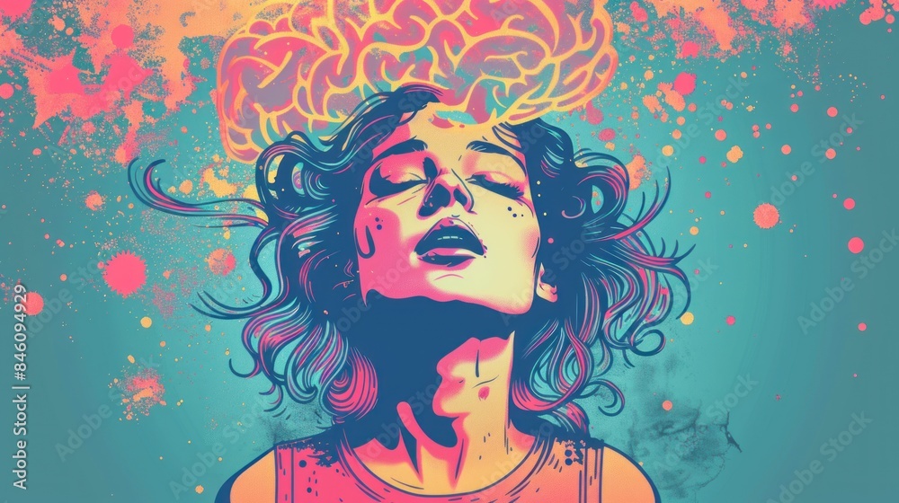 A woman with a brain on her head A woman with a brain on her head