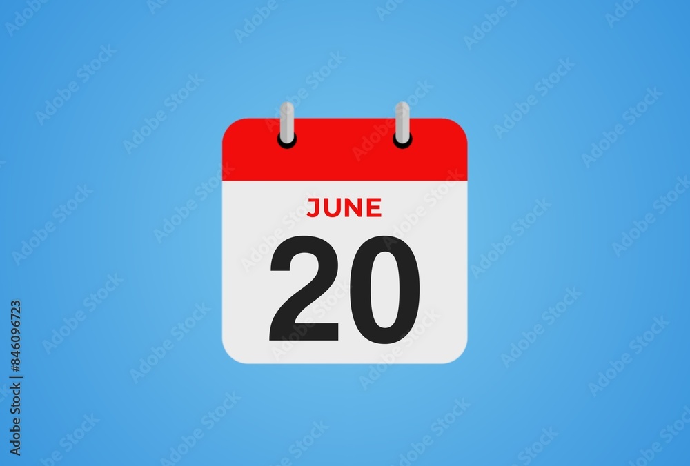 20 June calendar icon on blue background. Illustration design. 20 June calendar icon on blue background. Illustration design.