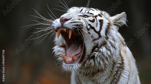 White saber toothed tiger portrait against colorful backdrop for striking visual impact
