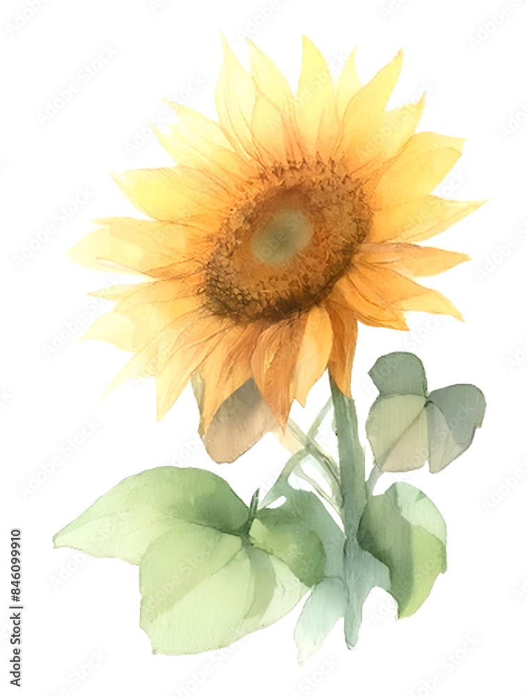 Obraz premium 太陽のように輝く夏を象徴する花、ひまわりの水彩画。鮮やかな色彩表現したひまわり２。