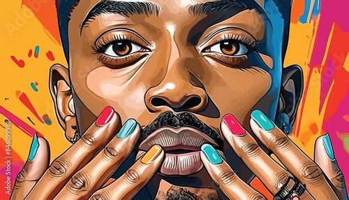 Expressive diverse ethnicity man with nail polish