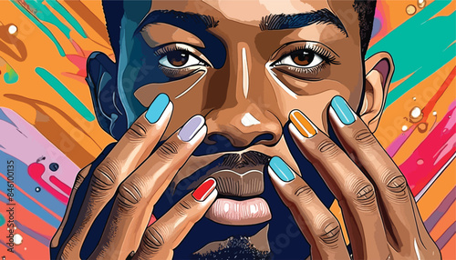 Expressive diverse ethnicity man with nail polish