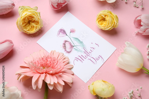 Festive postcard with flowe...
