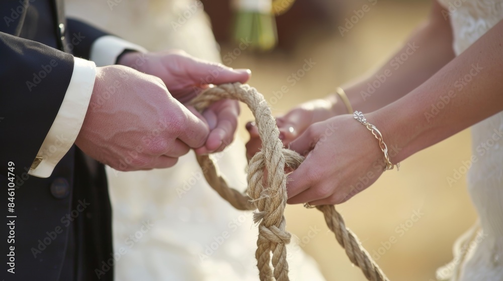 A lasso is used in place of traditional wedding rings as the bride and groom exchange a symbol of their love and unity. A lasso is used in place of traditional wedding rings as the bride and groom exchange a symbol of their love and unity.