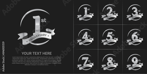 anniversary logotype set vector, silver color and silver ribbon for special day celebration photo