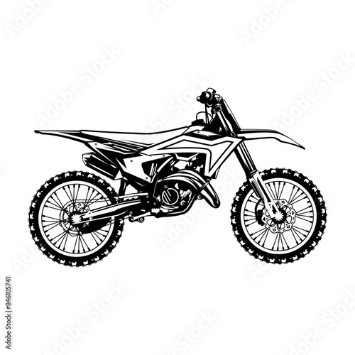 black and white side view motocross line art vector illustration