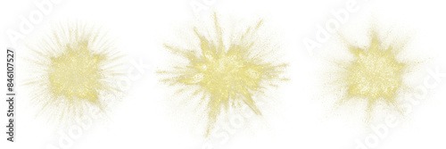 Gold glittering explosion. Golden glistering powder dust splash on transparent png background