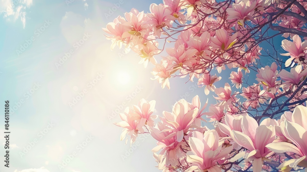 Magnolia Tree with Tender Pink Blossoms in Spring under the Blue Sky Magnolia Tree with Tender Pink Blossoms in Spring under the Blue Sky