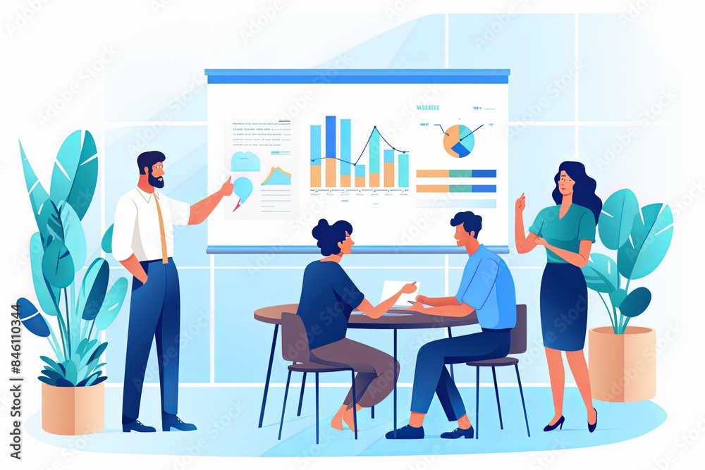 clean vector illustration of a team presenting clean vector illustration of a team presenting
