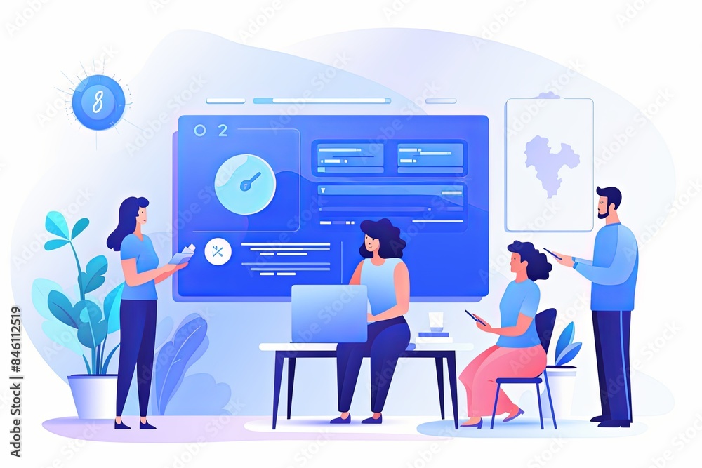 clean vector illustration of a team presenting clean vector illustration of a team presenting