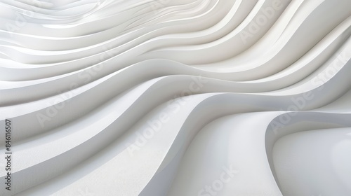 Minimalist white wave patterns merge effortlessly with a clean backdrop, highlighting elegant curves and smooth transitions