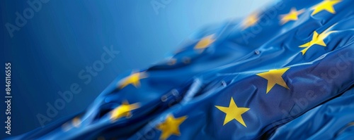 Blue flag with stars of the European Union on the background, banner for web design or graphic art