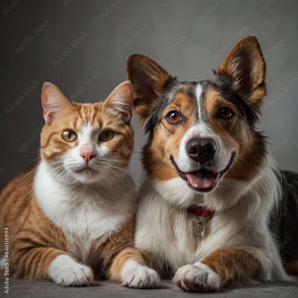 Obraz premium Portrait of a Happy Dog and Cat