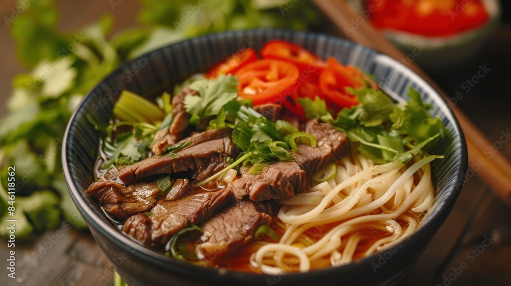 a bowl of noodles topped with delicious meat. a bowl of noodles topped with delicious meat.
