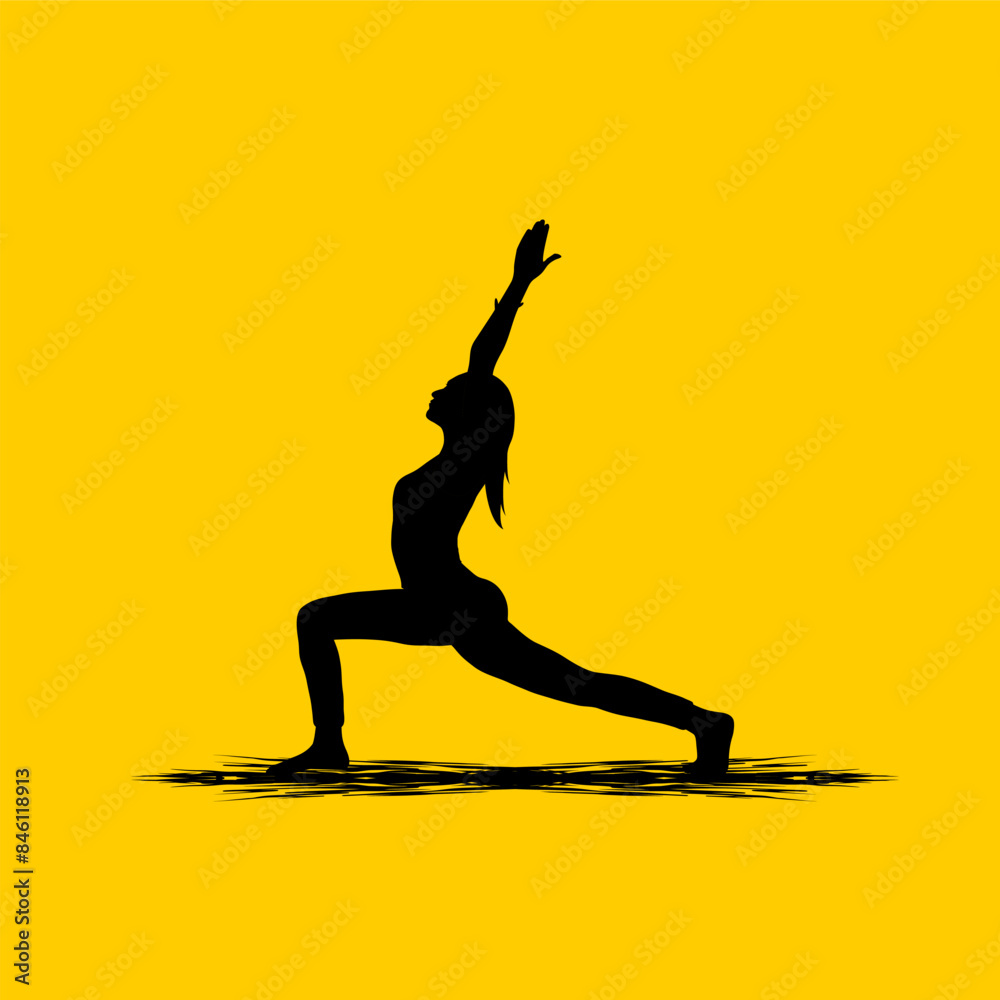 woman silhouette doing virabhadrasana warrior one yoga moves vector illustration woman silhouette doing virabhadrasana warrior one yoga moves vector illustration