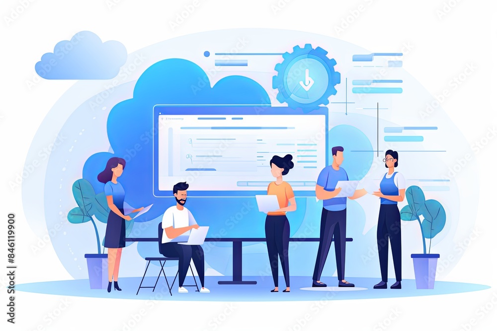clean vector illustration of a team presenting clean vector illustration of a team presenting