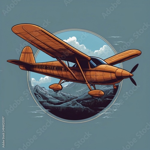 Pioneer Airplane Illustration. Design for t-shirts, posters, stickers. AI generative trendy style design.